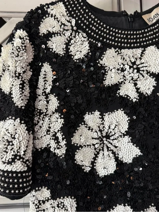 Rare Vintage Joan Leslie Evenings Black Beaded Midi Dress - Picture 3 of 6